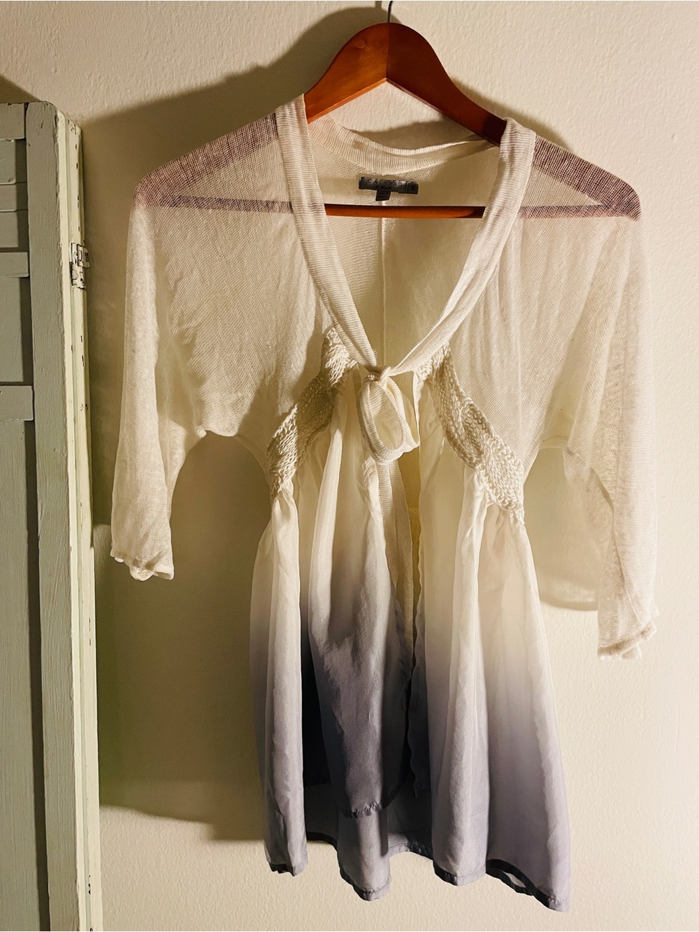 Calypso St. Barth Cream to Lilac/Gray Ombre Tie-Front silk and linen top